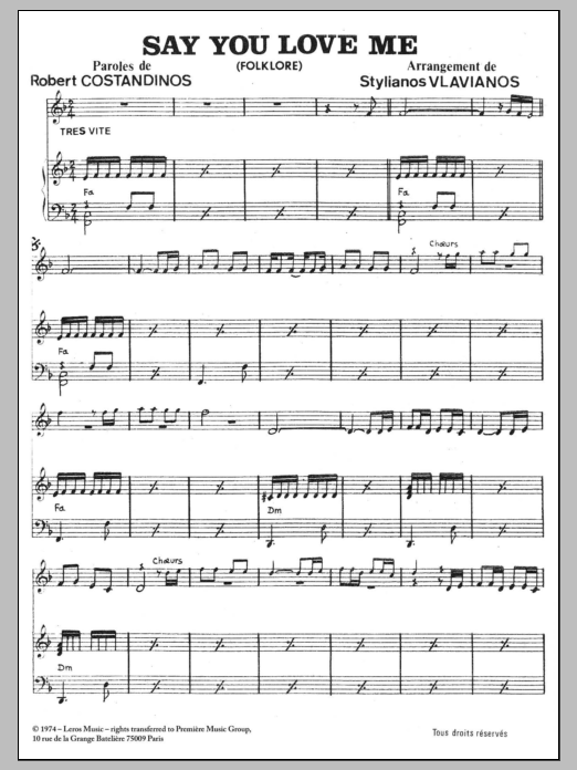 Stylianos Vlavianos Say You Love Me sheet music notes and chords arranged for Piano & Vocal