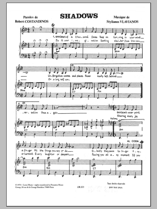 Stylianos Vlavianos Shadows sheet music notes and chords arranged for Piano & Vocal