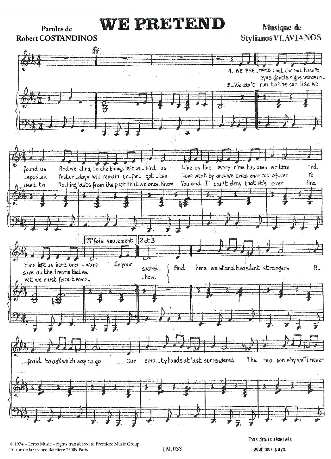Stylianos Vlavianos We Pretend sheet music notes and chords arranged for Piano & Vocal