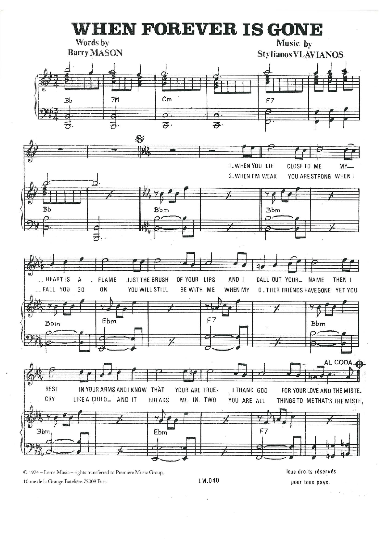 Stylianos Vlavianos When Forever Has Gone sheet music notes and chords arranged for Piano & Vocal
