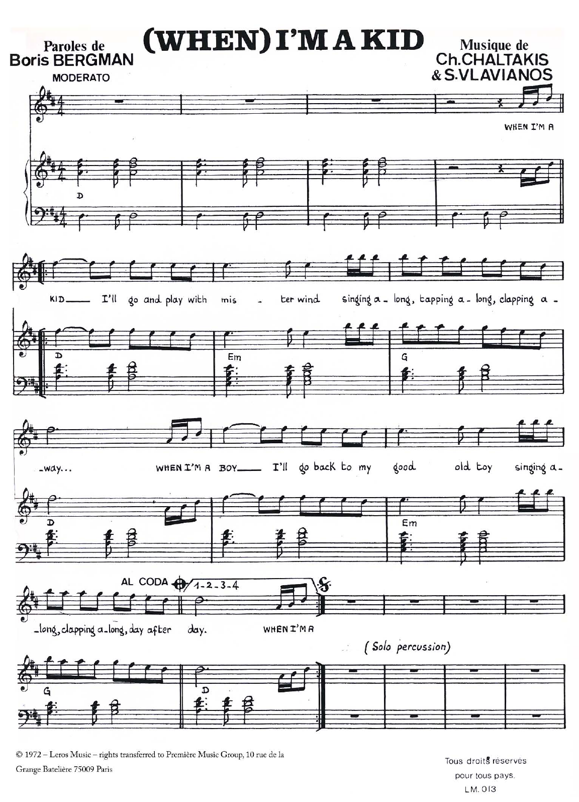 Stylianos Vlavianos When I'm A Kid sheet music notes and chords arranged for Piano & Vocal