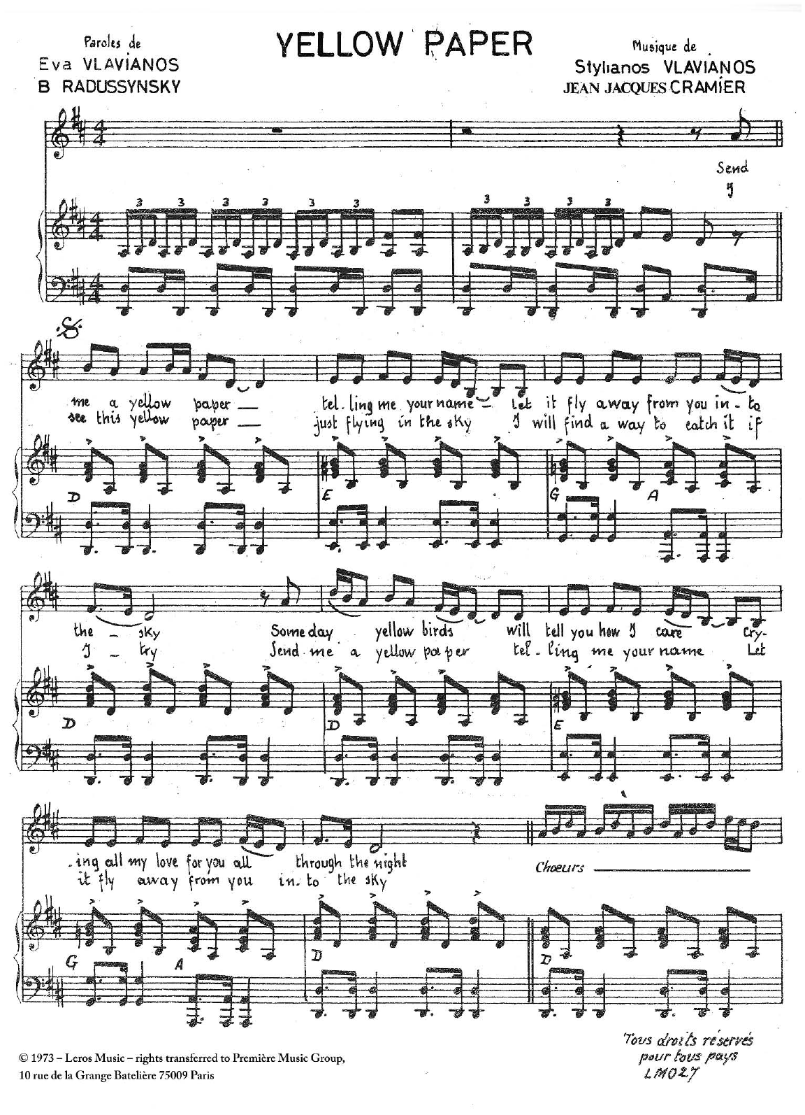 Stylianos Vlavianos Yellow Paper sheet music notes and chords arranged for Piano & Vocal