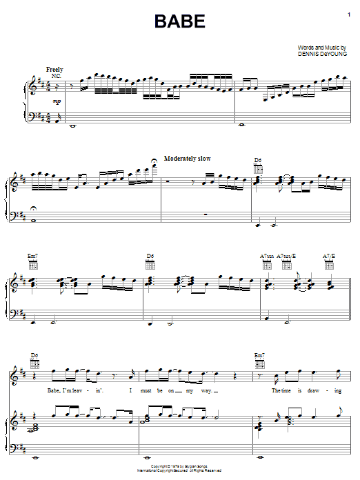 Styx Babe sheet music notes and chords arranged for Lead Sheet / Fake Book