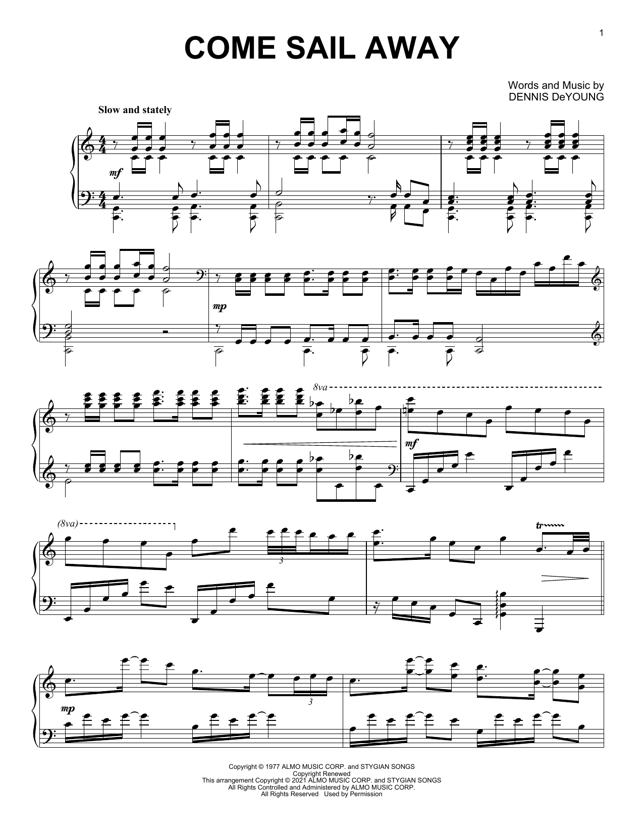 Styx Come Sail Away [Classical version] (arr. David Pearl) sheet music notes and chords arranged for Piano Solo
