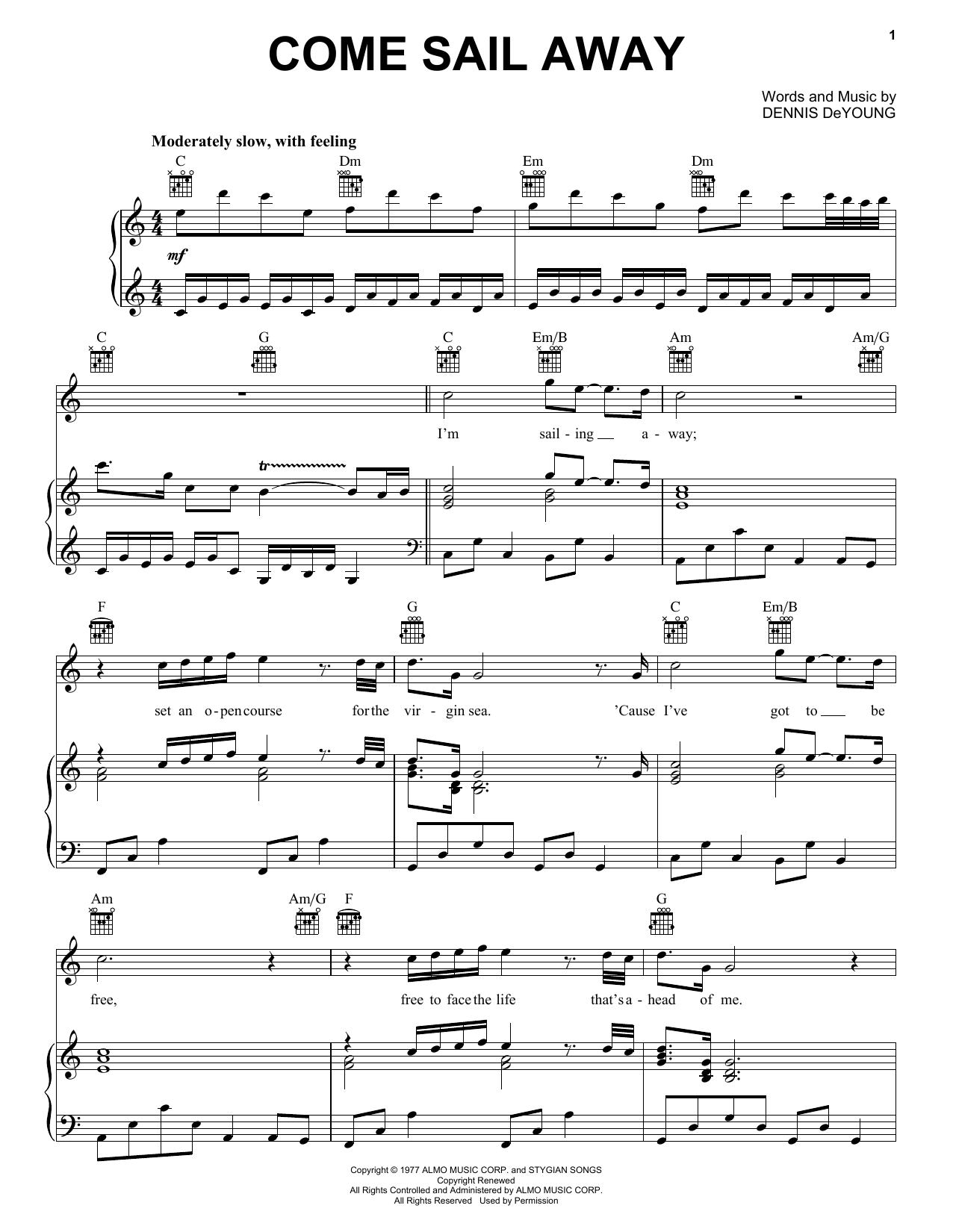 Styx Come Sail Away sheet music notes and chords arranged for Guitar Tab