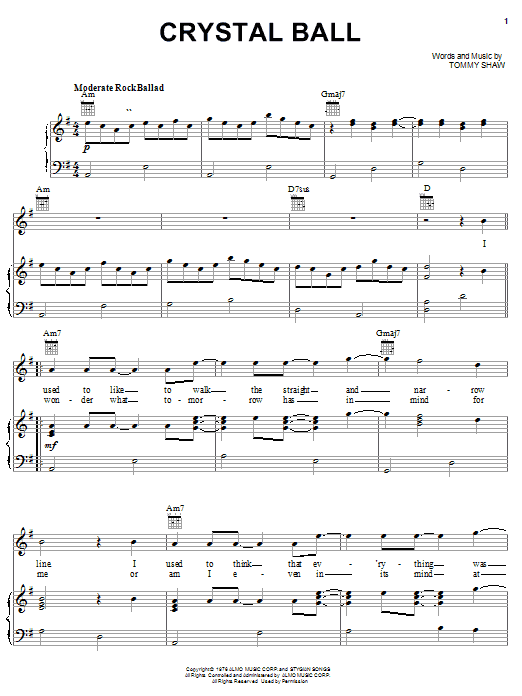 Styx Crystal Ball sheet music notes and chords arranged for Guitar Tab