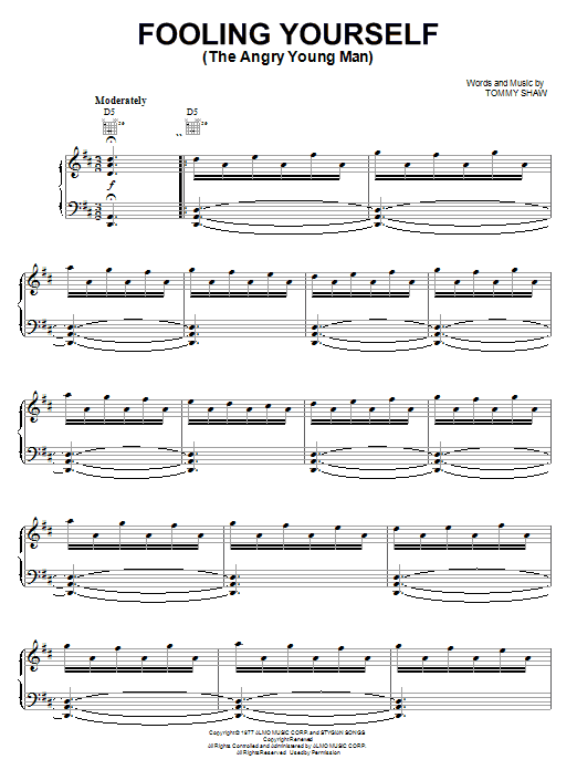 Styx Fooling Yourself (The Angry Young Man) sheet music notes and chords arranged for Keyboard Transcription