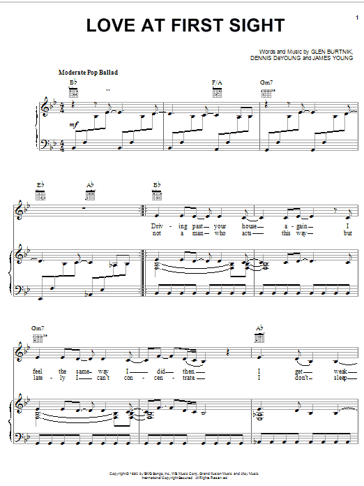 Styx Love At First Sight sheet music notes and chords arranged for Piano, Vocal & Guitar Chords (Right-Hand Melody)