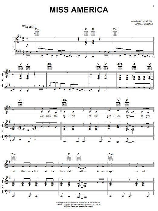 Styx Miss America sheet music notes and chords arranged for Piano, Vocal & Guitar Chords (Right-Hand Melody)