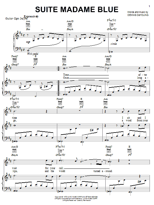 Styx Suite Madame Blue sheet music notes and chords arranged for Guitar Lead Sheet