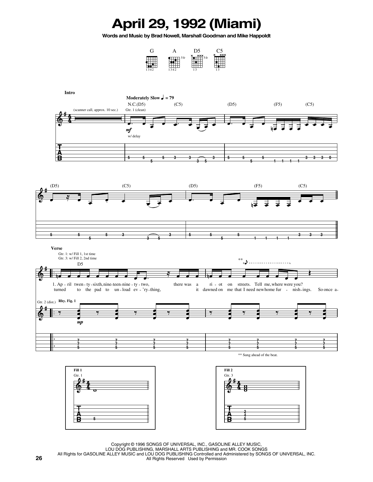 Sublime April 29, 1992 (Miami) sheet music notes and chords arranged for Bass Guitar Tab