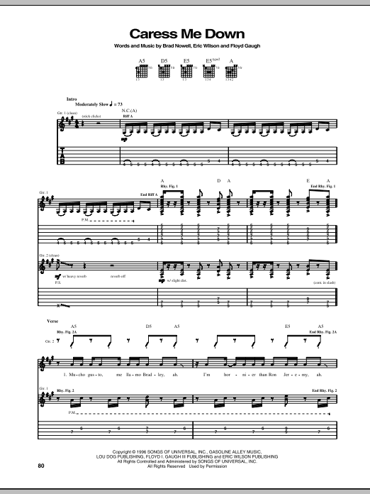 Sublime Caress Me Down sheet music notes and chords arranged for Bass Guitar Tab