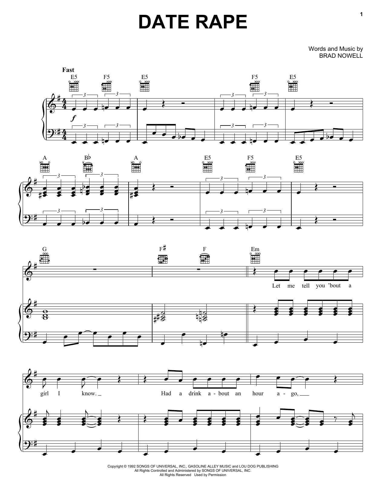 Sublime Date Rape sheet music notes and chords arranged for Piano, Vocal & Guitar Chords (Right-Hand Melody)