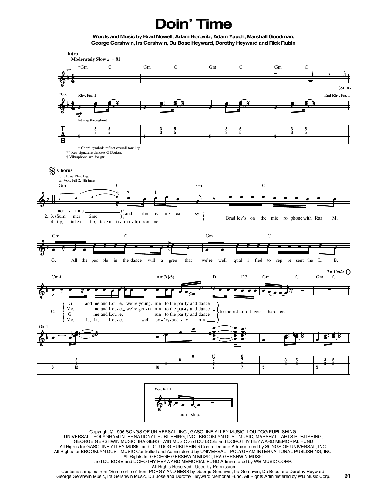 Sublime Doin' Time sheet music notes and chords arranged for Guitar Tab