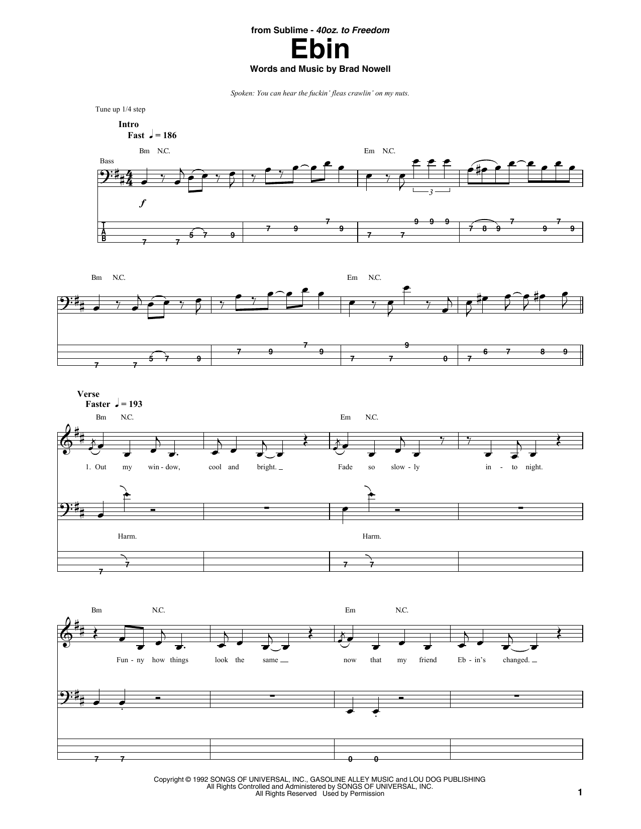 Sublime Ebin sheet music notes and chords arranged for Guitar Tab (Single Guitar)