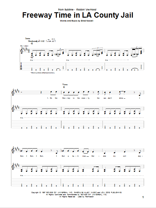 Sublime Freeway Time In LA County Jail sheet music notes and chords arranged for Guitar Tab