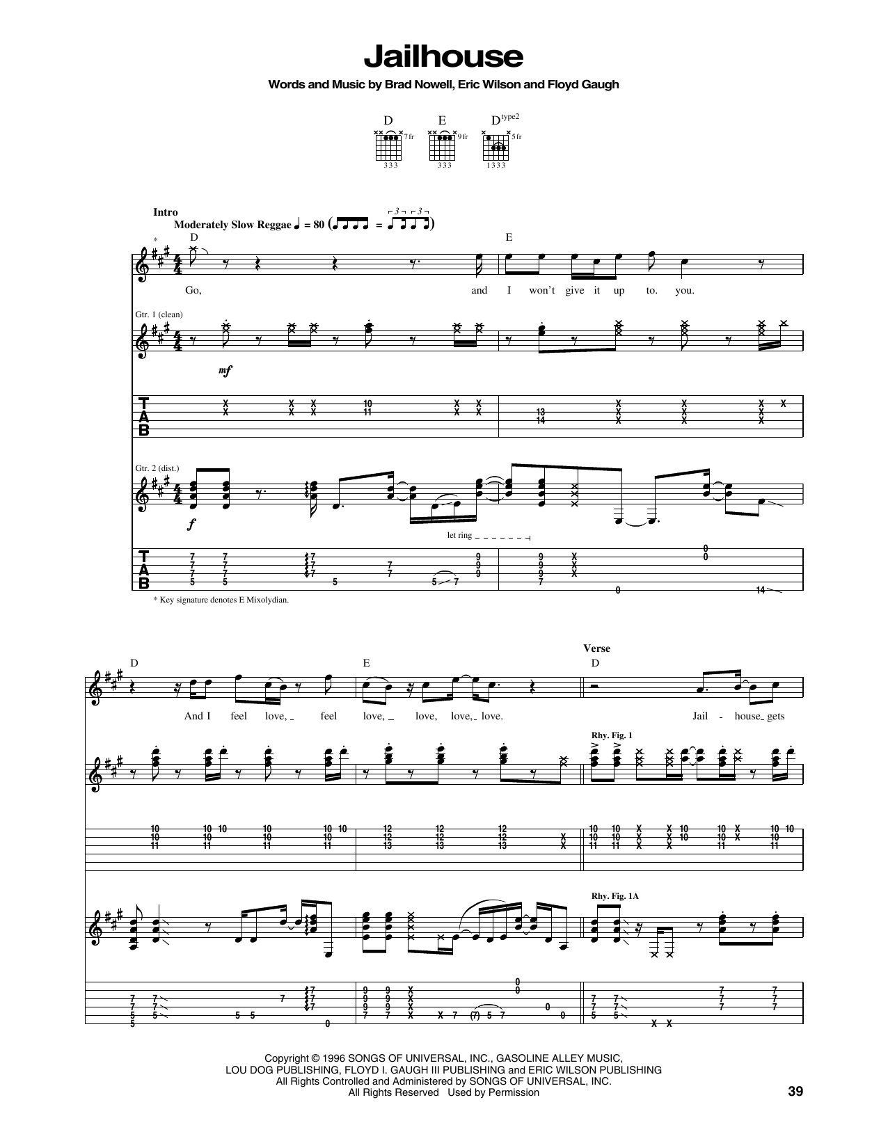 Sublime Jailhouse sheet music notes and chords arranged for Piano, Vocal & Guitar Chords (Right-Hand Melody)
