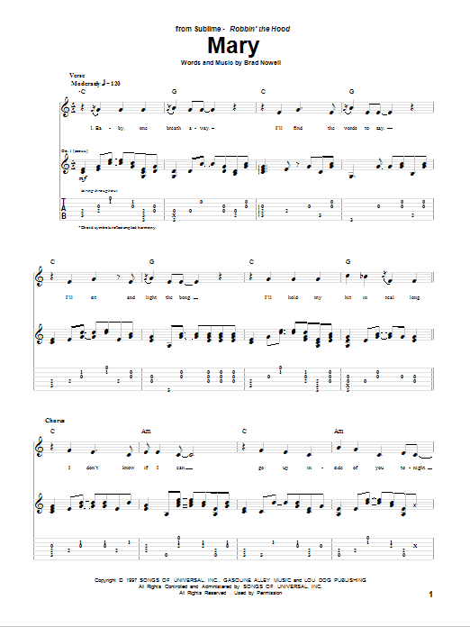 Sublime Mary sheet music notes and chords arranged for Guitar Tab