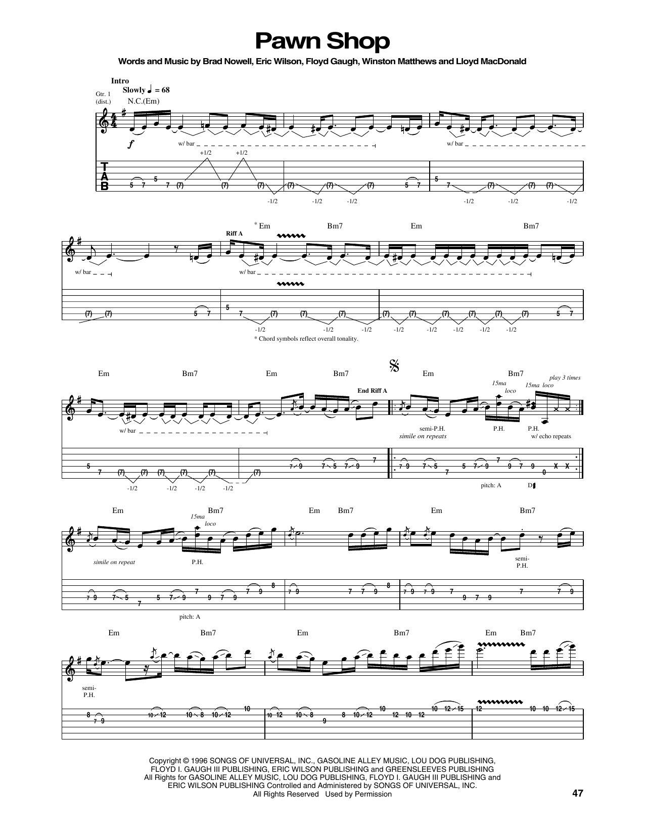 Sublime Pawn Shop sheet music notes and chords arranged for Guitar Tab
