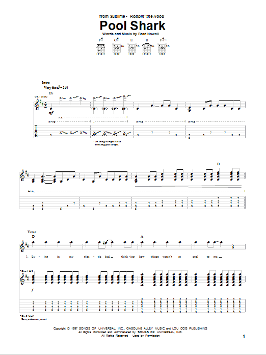 Sublime Pool Shark sheet music notes and chords arranged for Guitar Tab