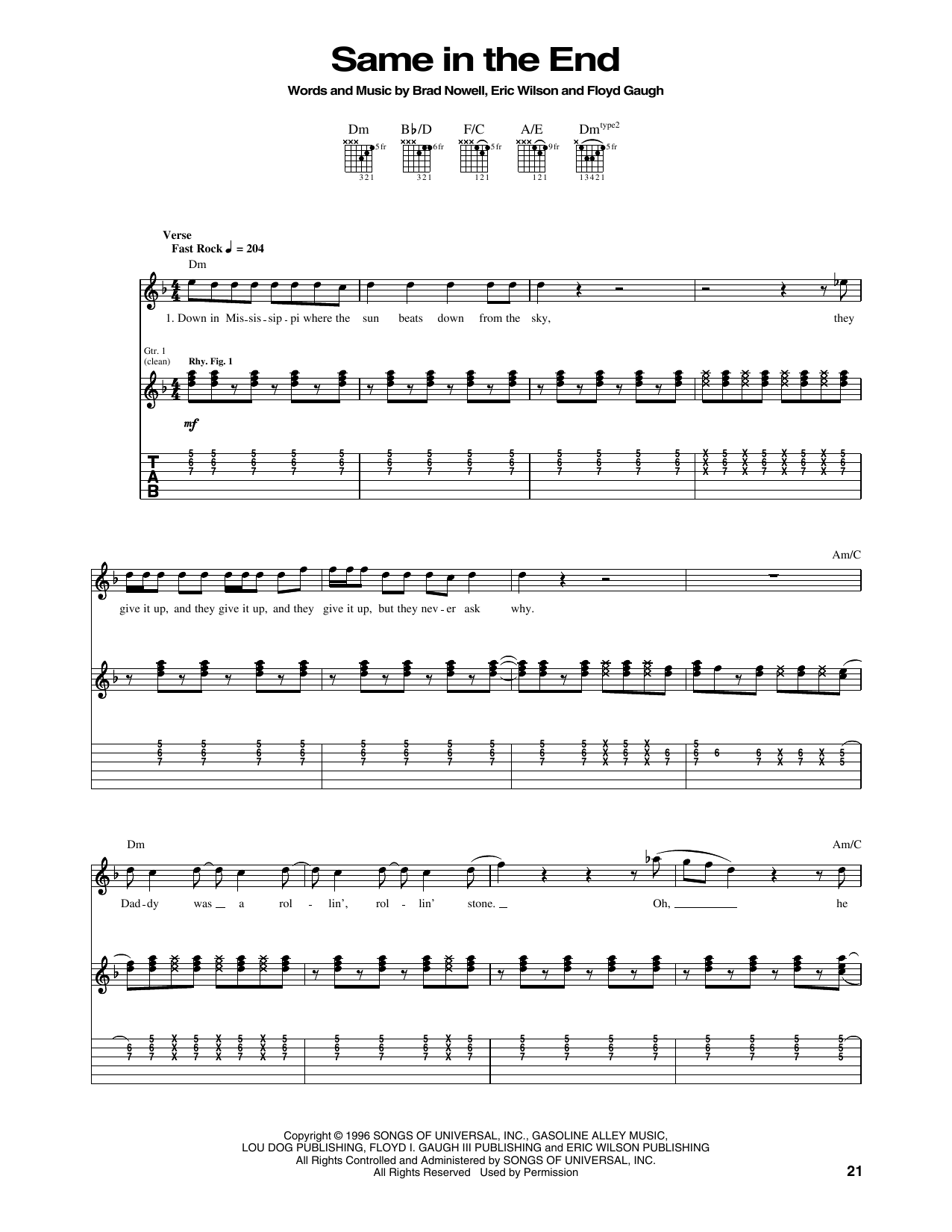 Sublime Same In The End sheet music notes and chords arranged for Guitar Tab