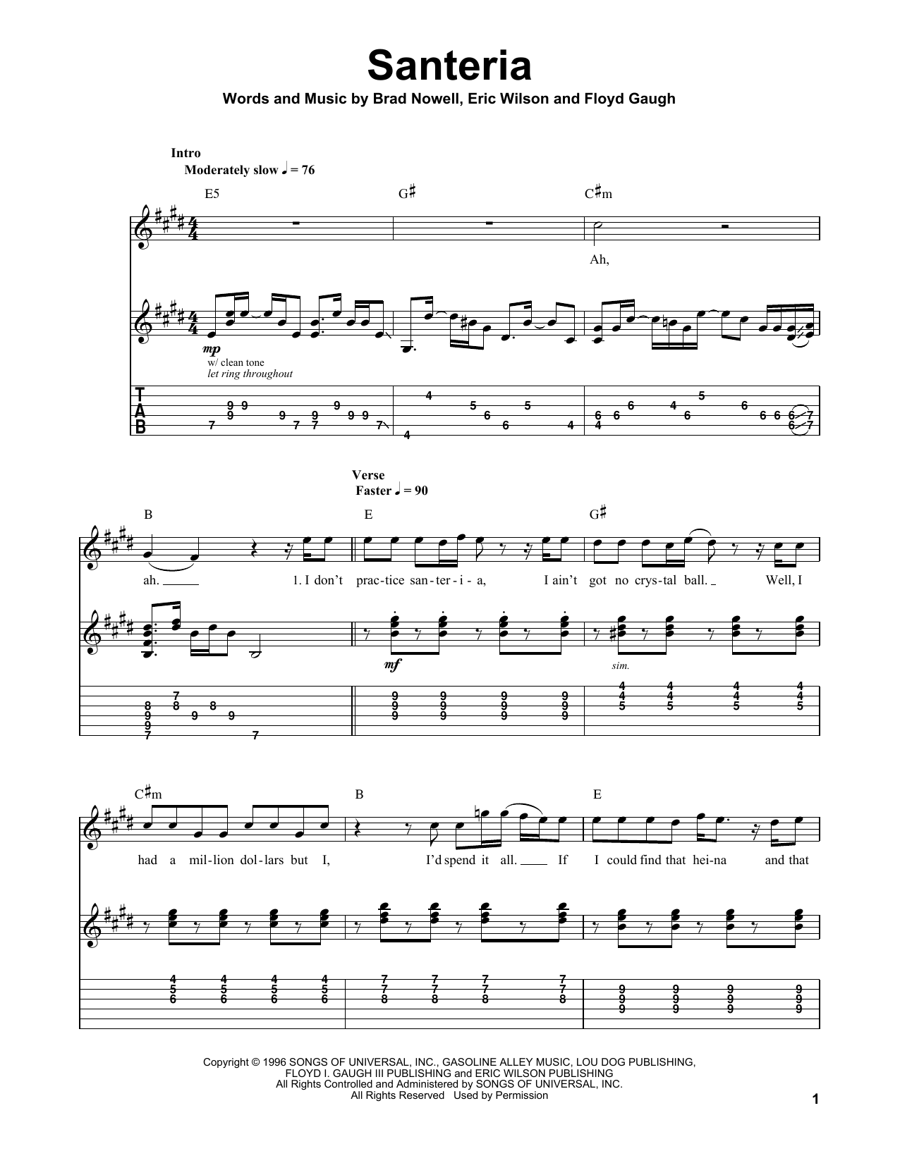 Sublime Santeria sheet music notes and chords arranged for Guitar Tab