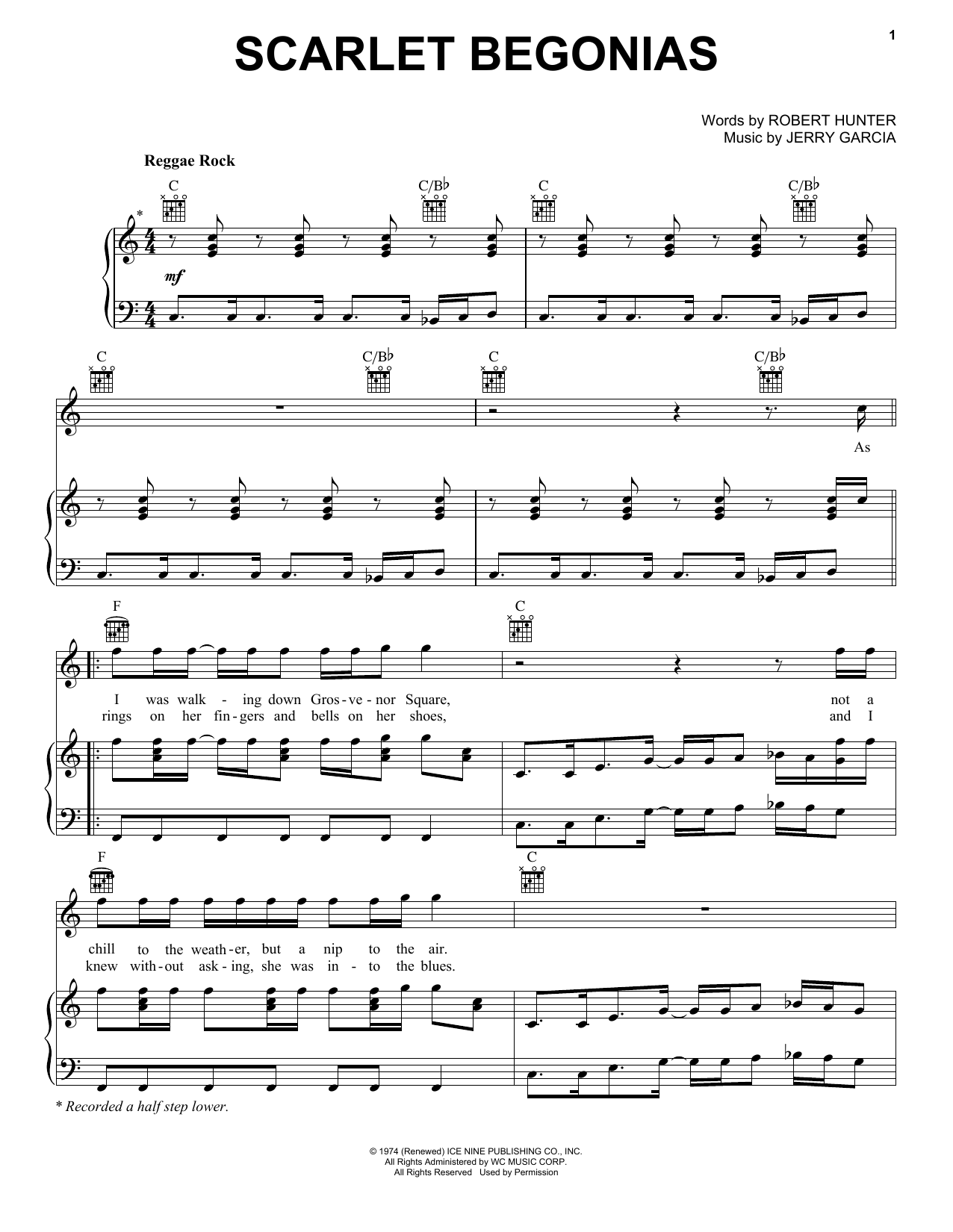 Sublime Scarlet Begonias sheet music notes and chords arranged for Piano, Vocal & Guitar Chords (Right-Hand Melody)