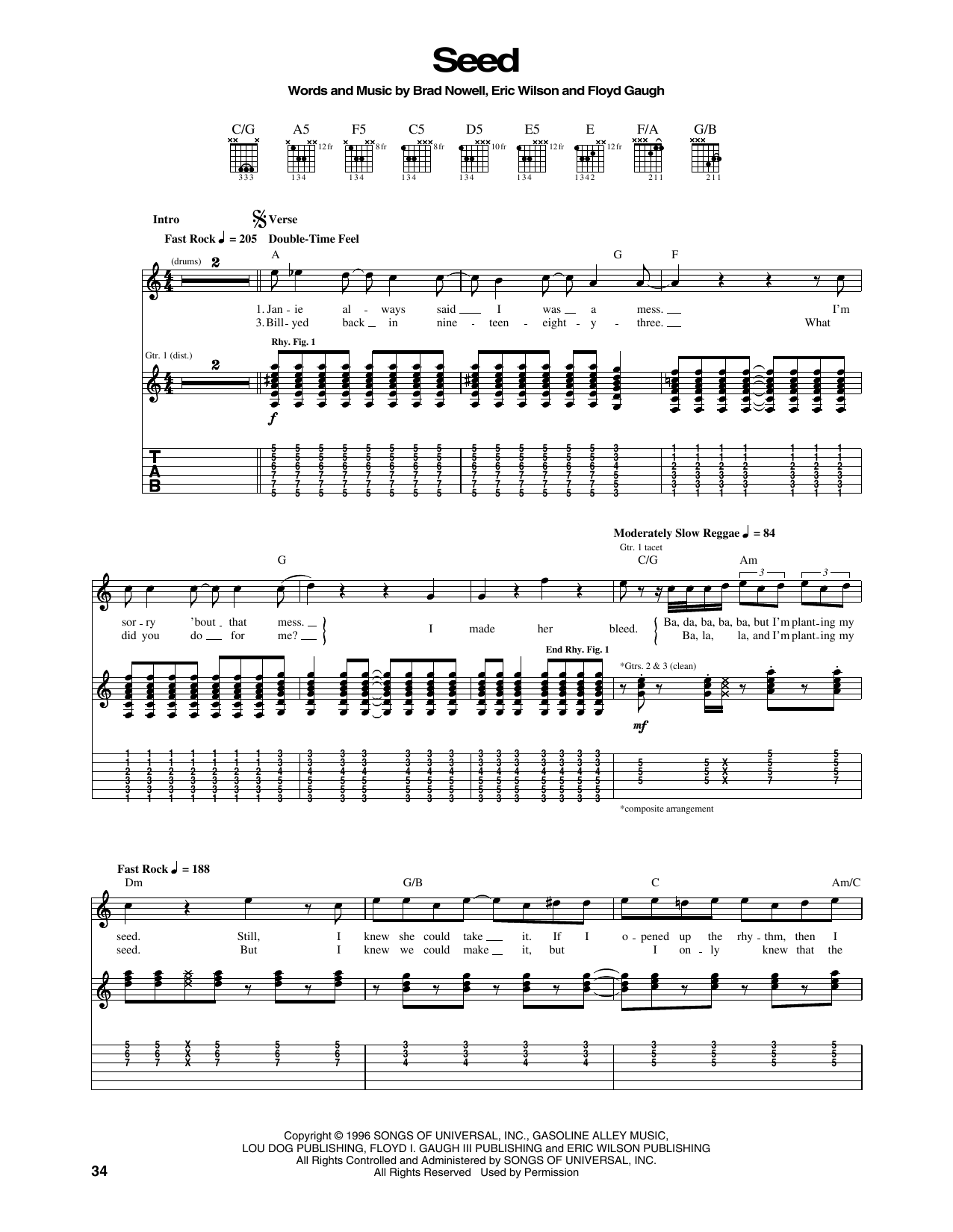 Sublime Seed sheet music notes and chords arranged for Guitar Tab