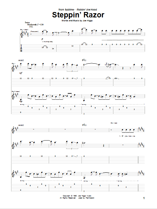Sublime Steppin' Razor sheet music notes and chords arranged for Guitar Tab
