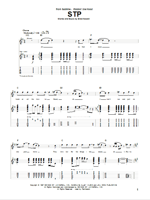 Sublime STP sheet music notes and chords arranged for Bass Guitar Tab