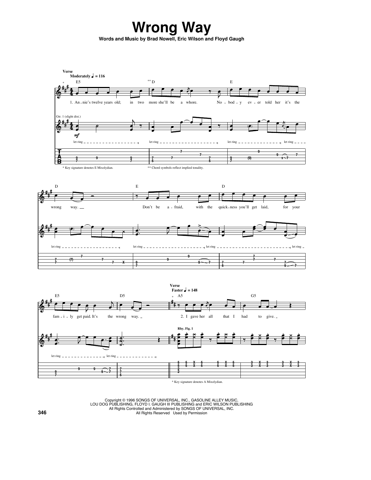 Sublime Wrong Way sheet music notes and chords arranged for Bass Guitar Tab