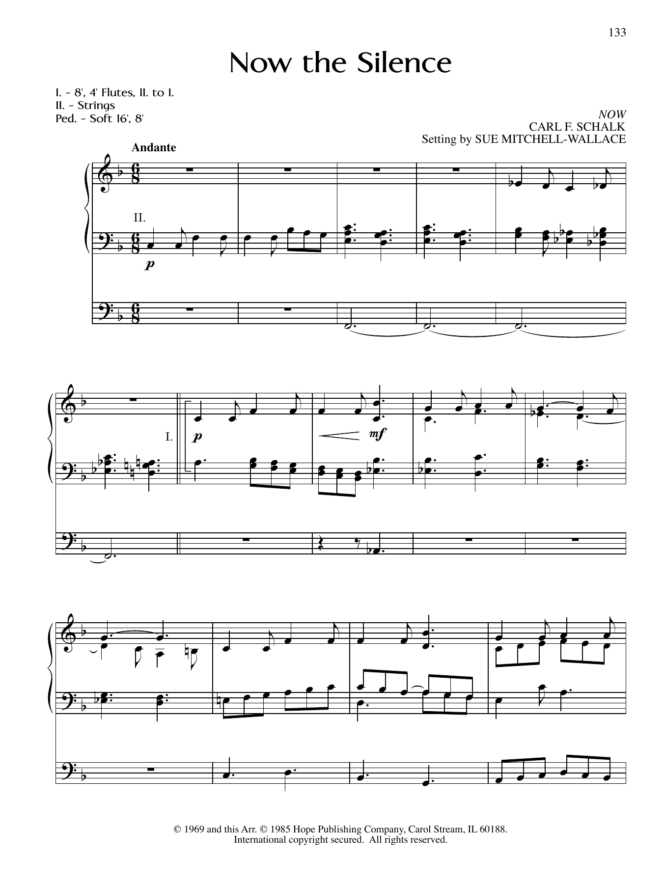 Sue Mitchell-Wallace Now the Silence sheet music notes and chords arranged for Organ