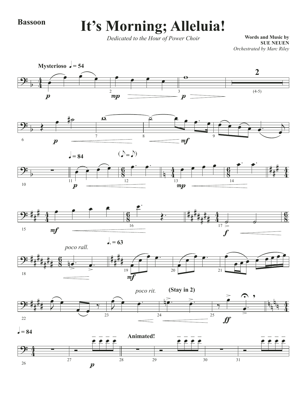 Sue Neuen It's Morning; Alleluia! - Bassoon sheet music notes and chords arranged for Choir Instrumental Pak
