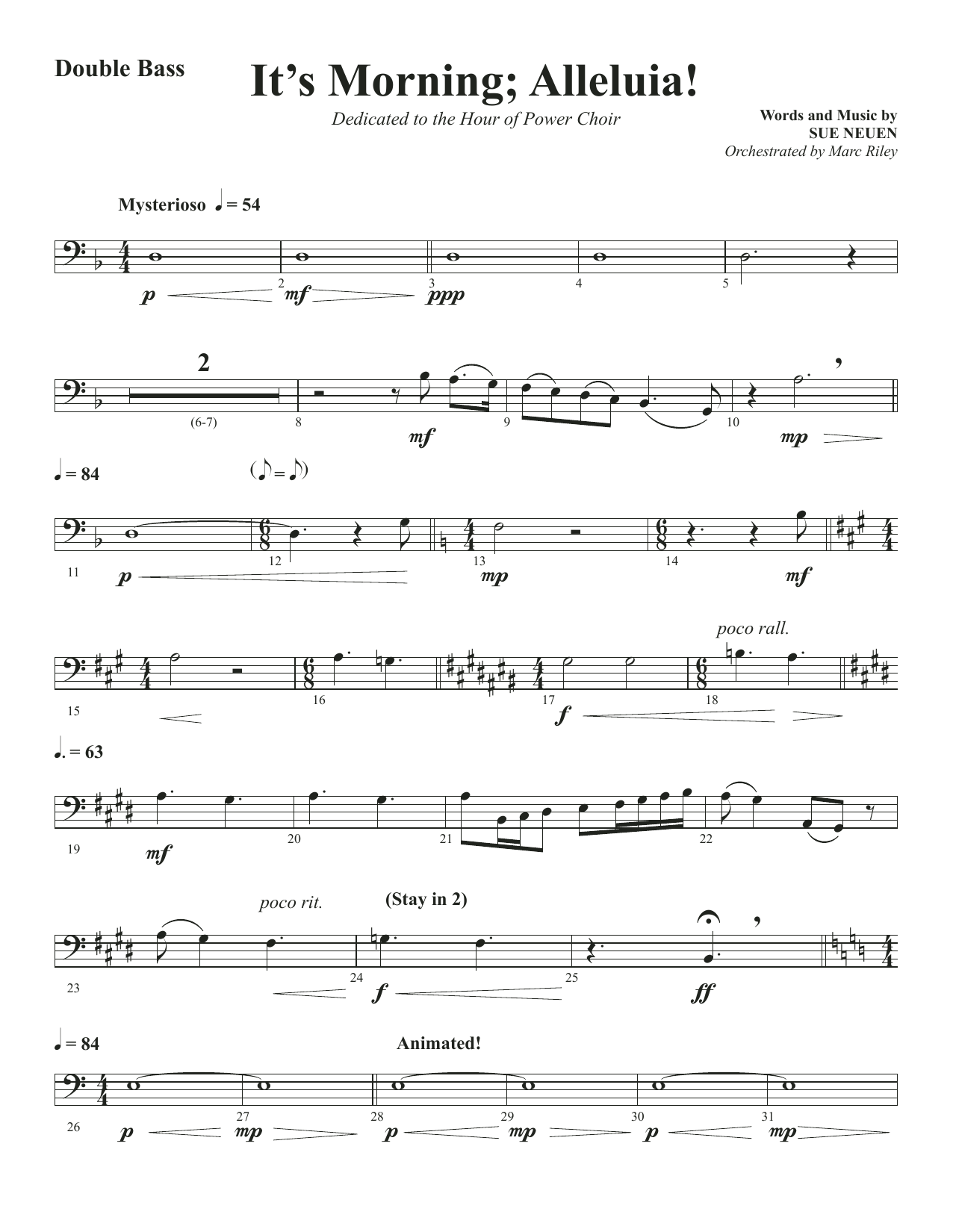 Sue Neuen It's Morning; Alleluia! - Double Bass sheet music notes and chords arranged for Choir Instrumental Pak