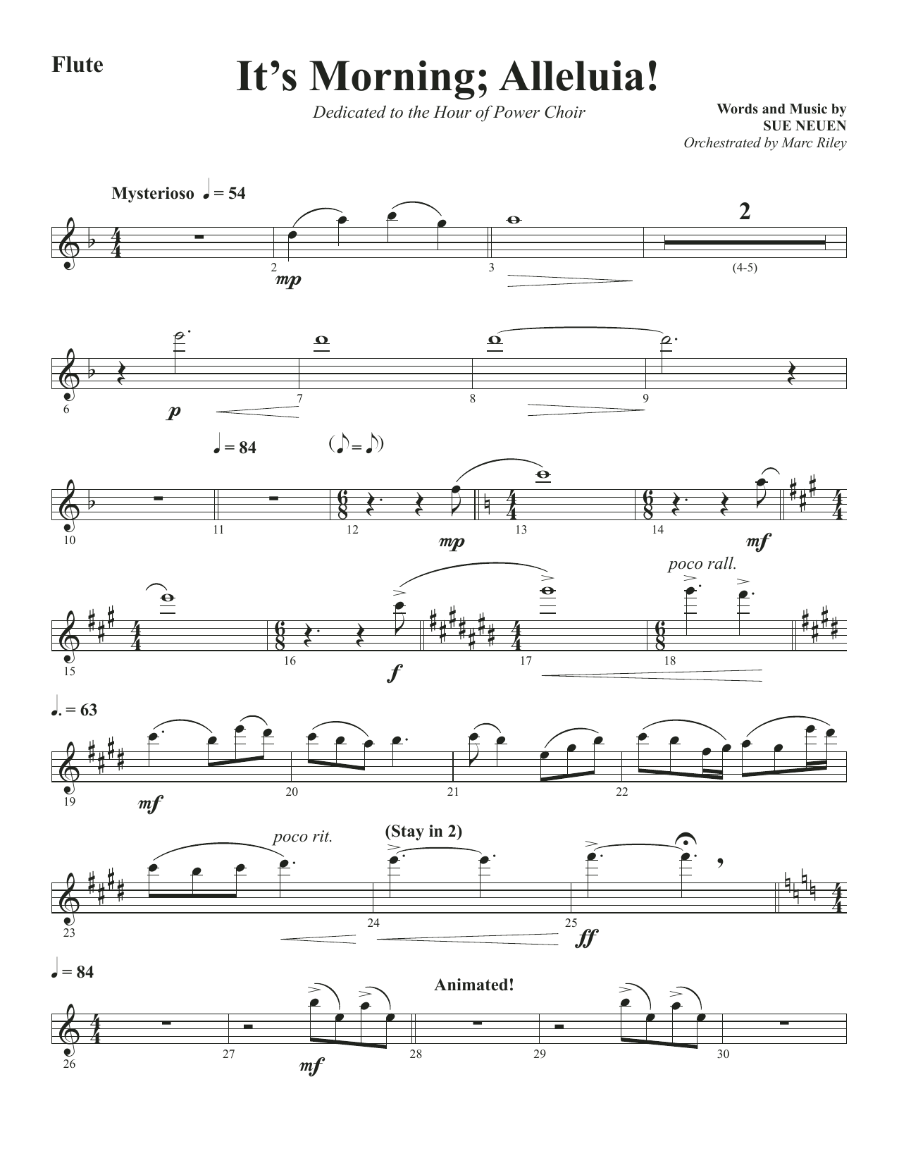 Sue Neuen It's Morning; Alleluia! - Flute sheet music notes and chords arranged for Choir Instrumental Pak