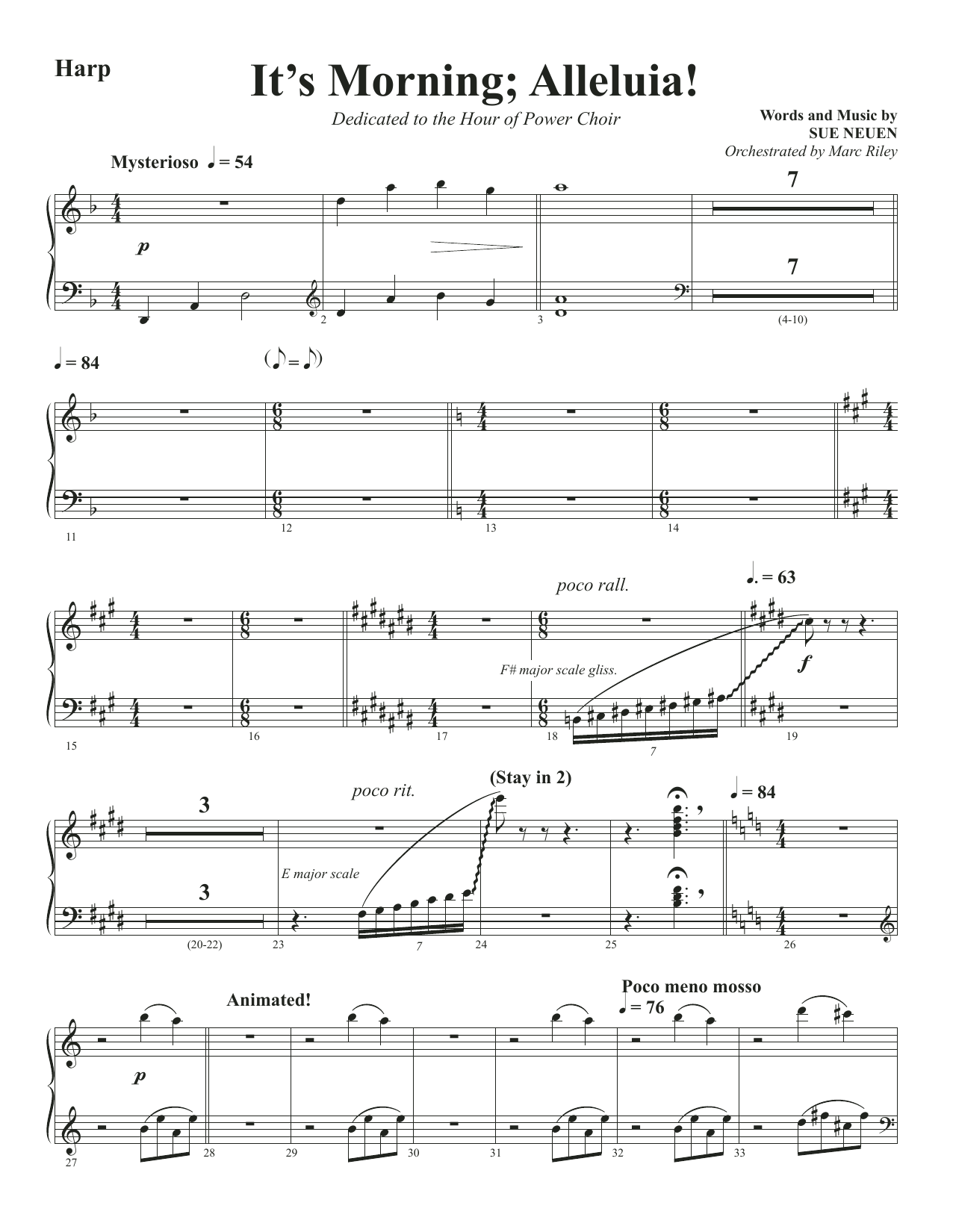 Sue Neuen It's Morning; Alleluia! - Harp sheet music notes and chords arranged for Choir Instrumental Pak
