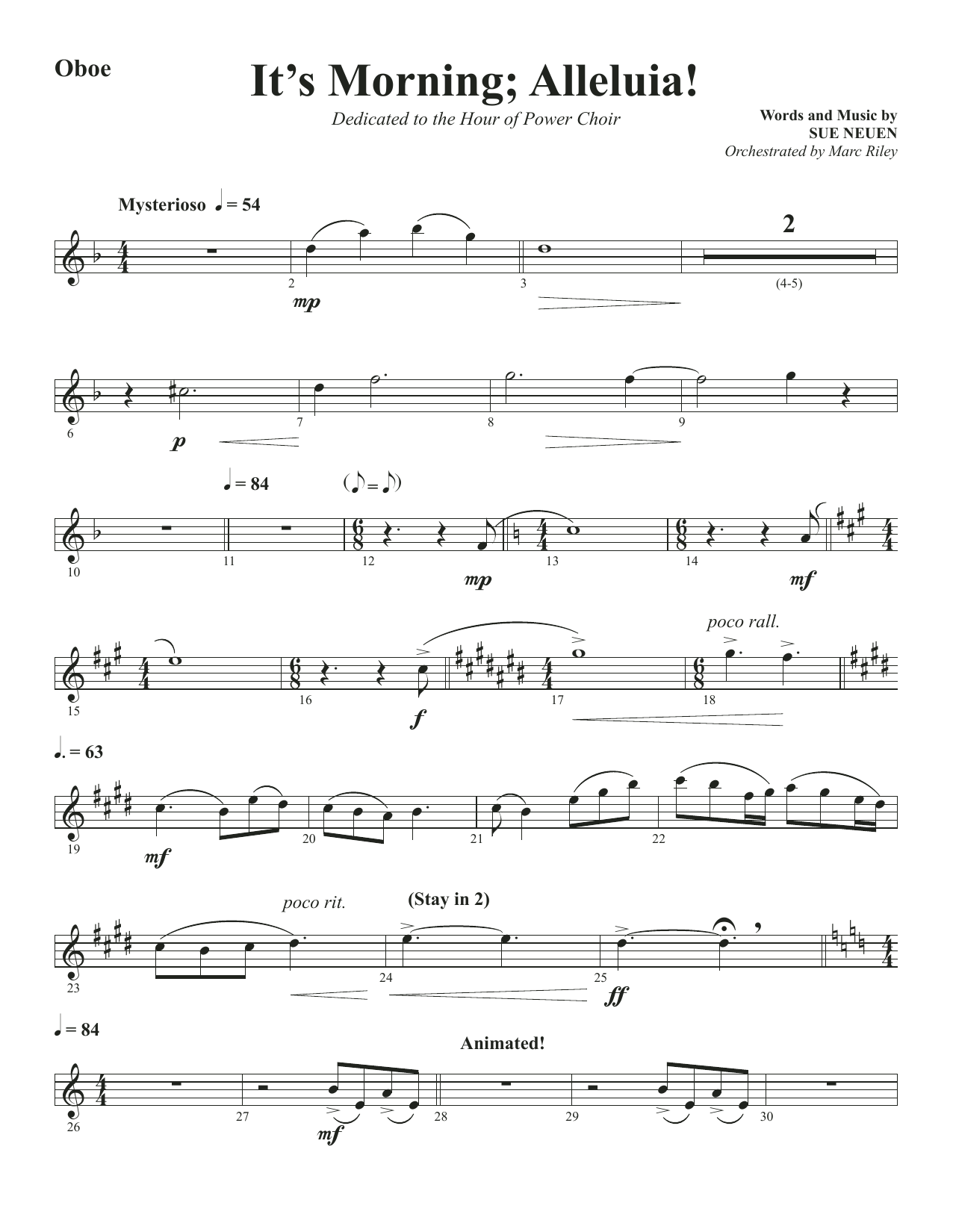 Sue Neuen It's Morning; Alleluia! - Oboe sheet music notes and chords arranged for Choir Instrumental Pak