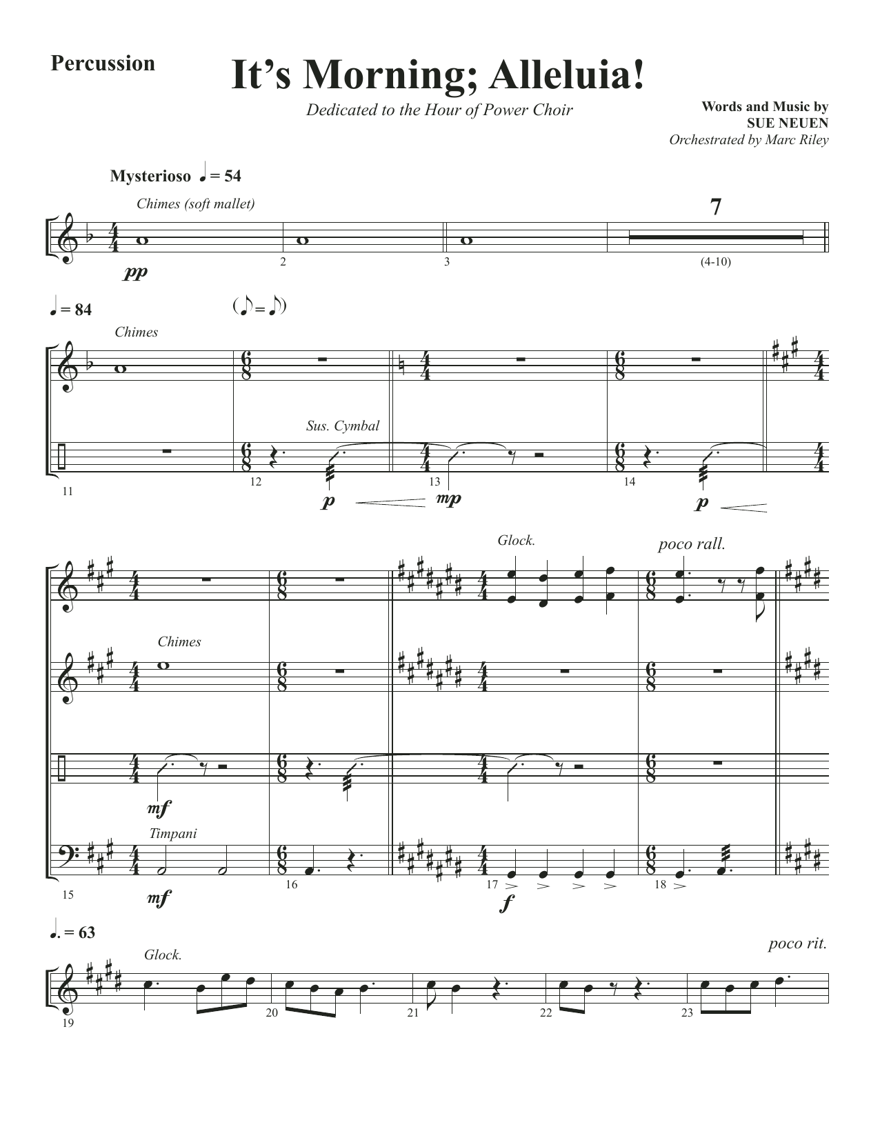 Sue Neuen It's Morning; Alleluia! - Percussion sheet music notes and chords arranged for Choir Instrumental Pak
