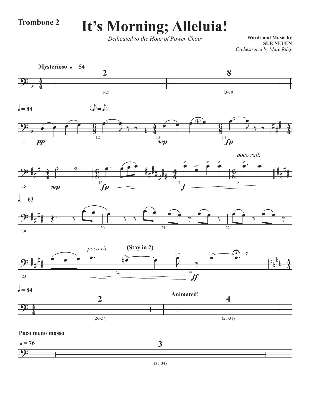 Sue Neuen It's Morning; Alleluia! - Trombone 2 sheet music notes and chords arranged for Choir Instrumental Pak