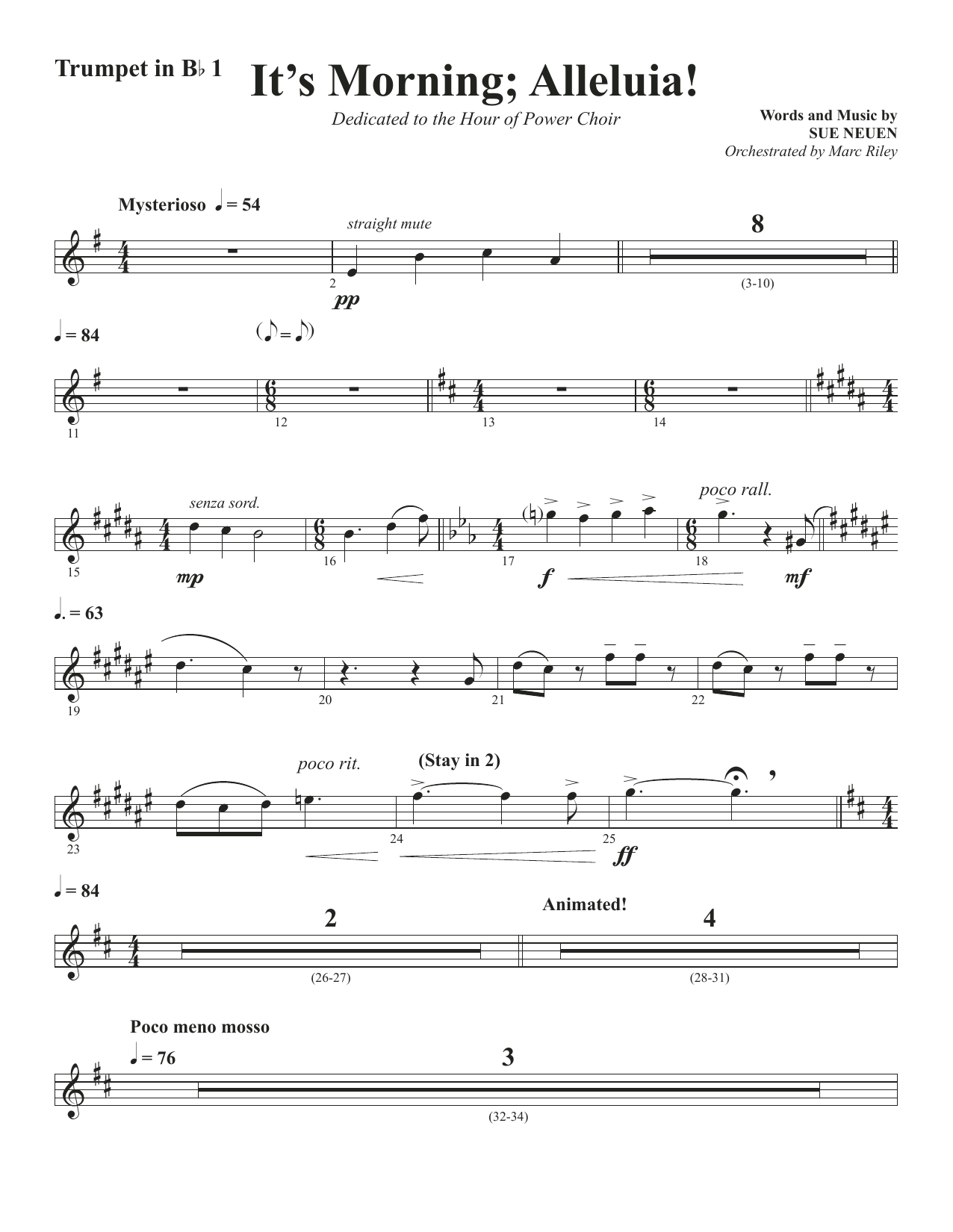 Sue Neuen It's Morning; Alleluia! - Trumpet 1 in Bb sheet music notes and chords arranged for Choir Instrumental Pak