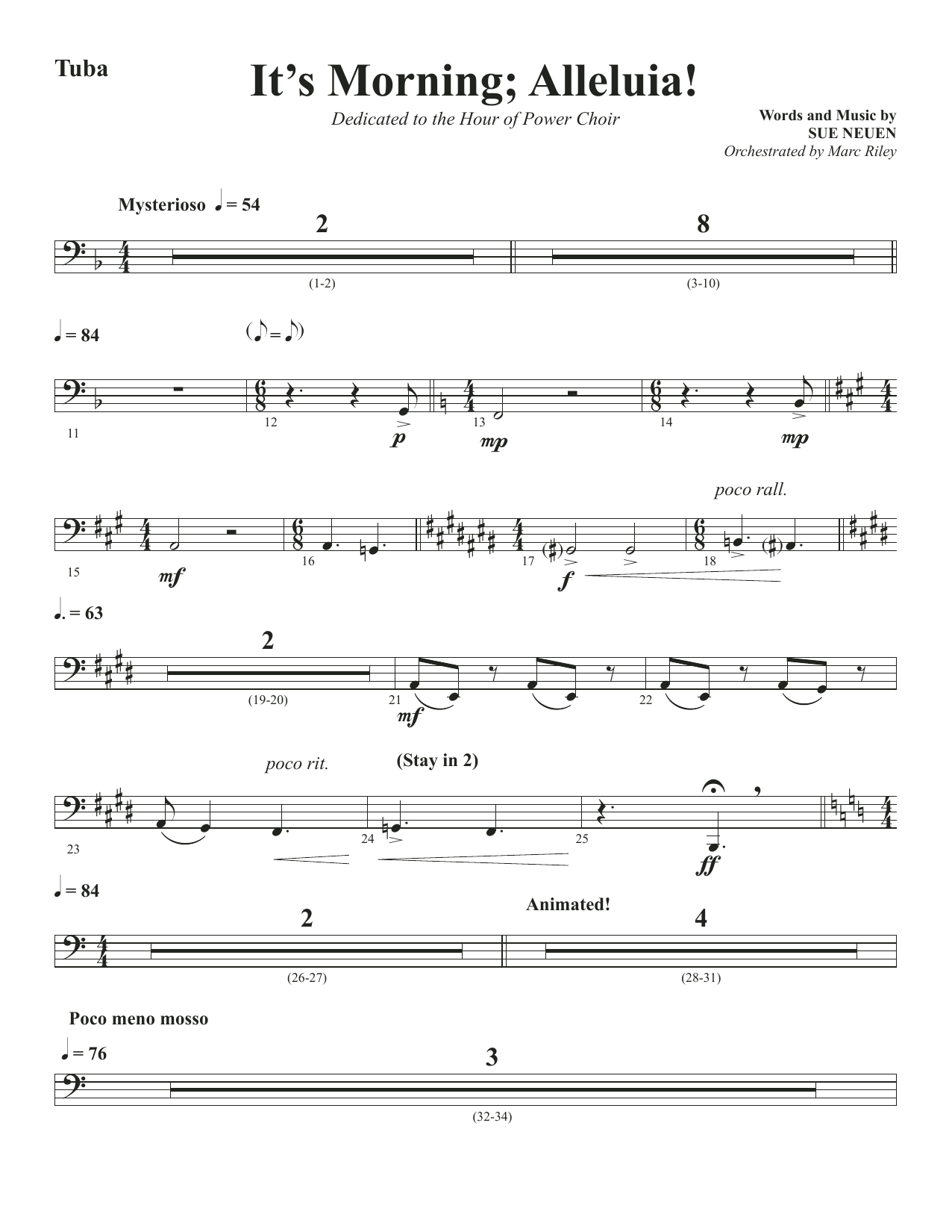 Sue Neuen It's Morning; Alleluia! - Tuba sheet music notes and chords arranged for Choir Instrumental Pak