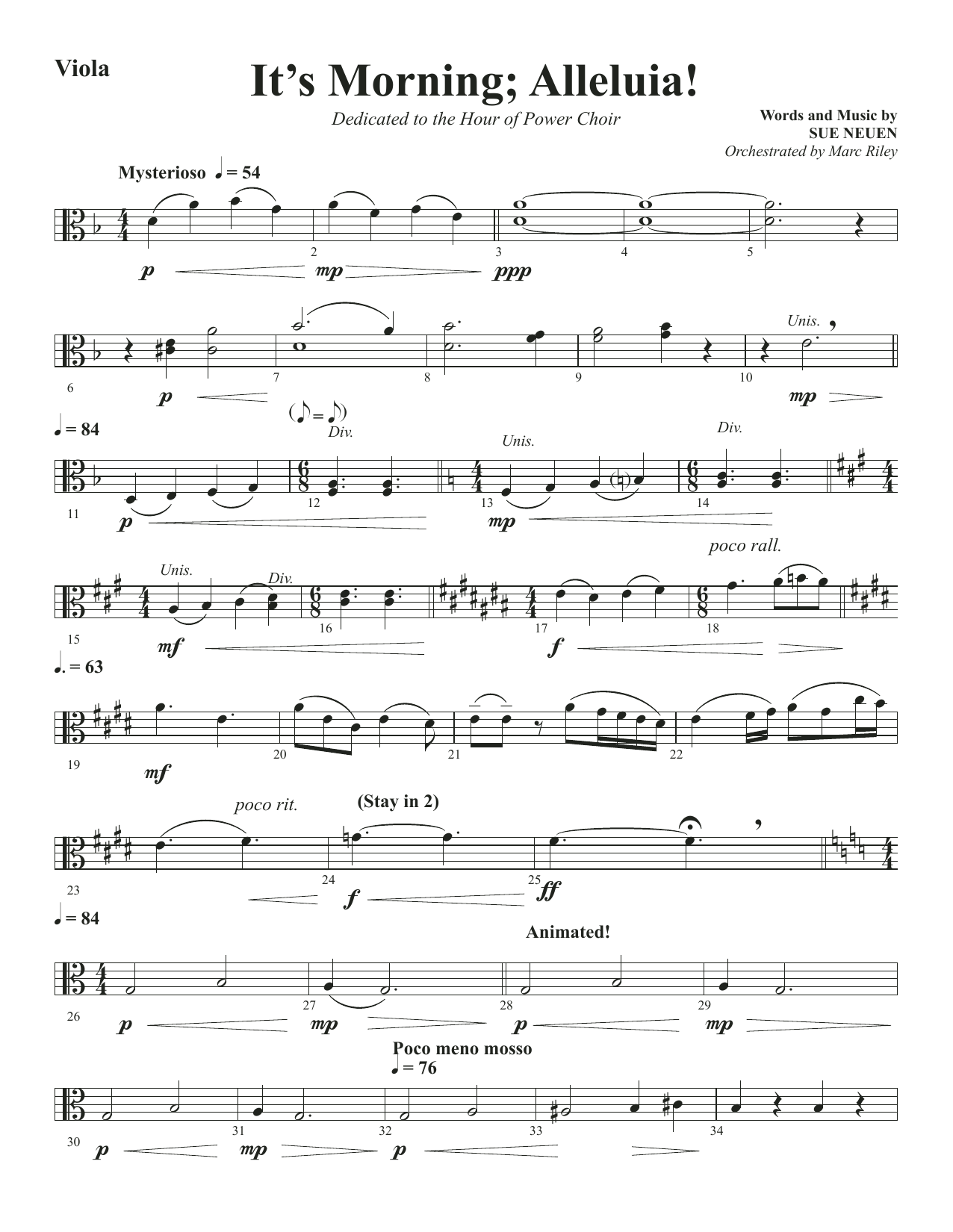 Sue Neuen It's Morning; Alleluia! - Viola sheet music notes and chords arranged for Choir Instrumental Pak
