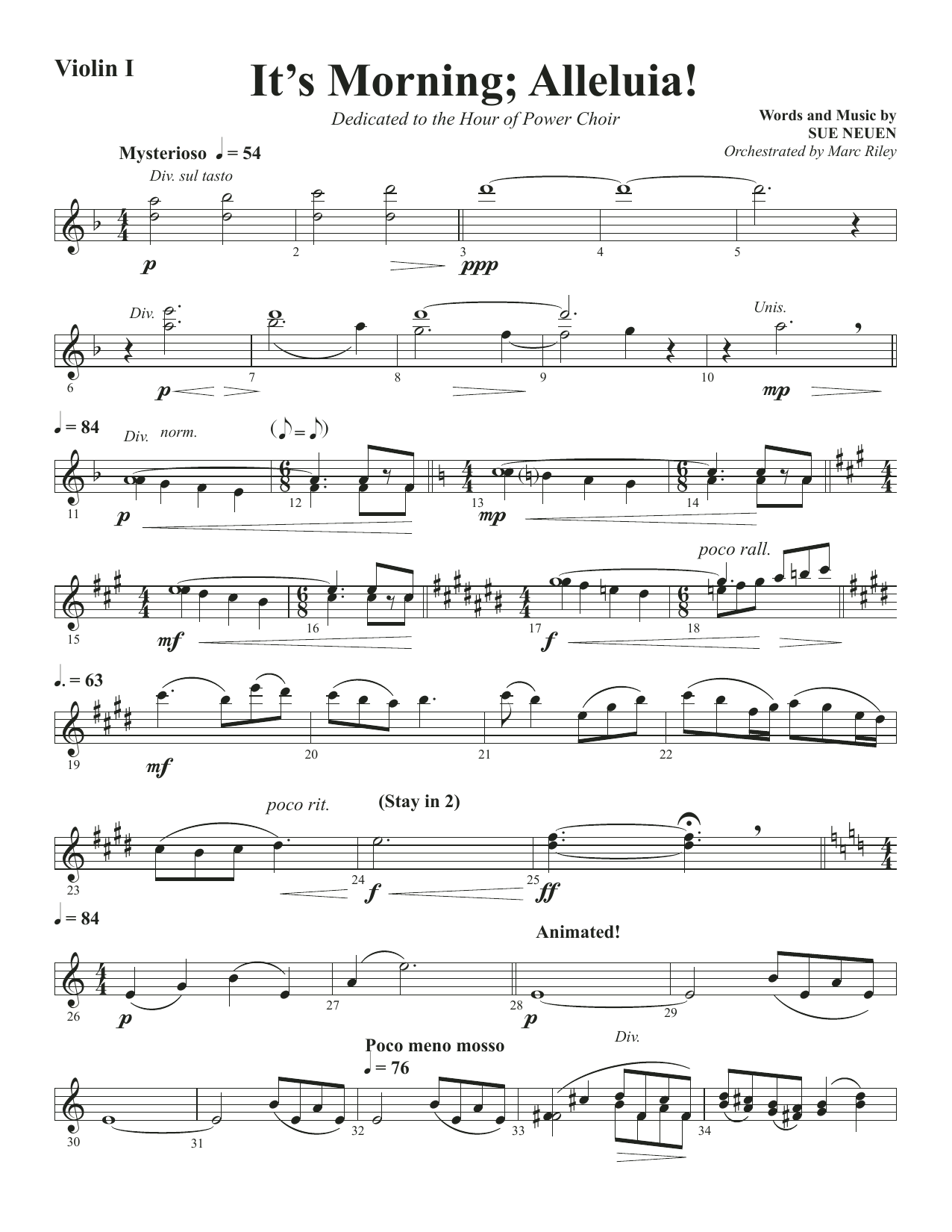 Sue Neuen It's Morning; Alleluia! - Violin 1 sheet music notes and chords arranged for Choir Instrumental Pak