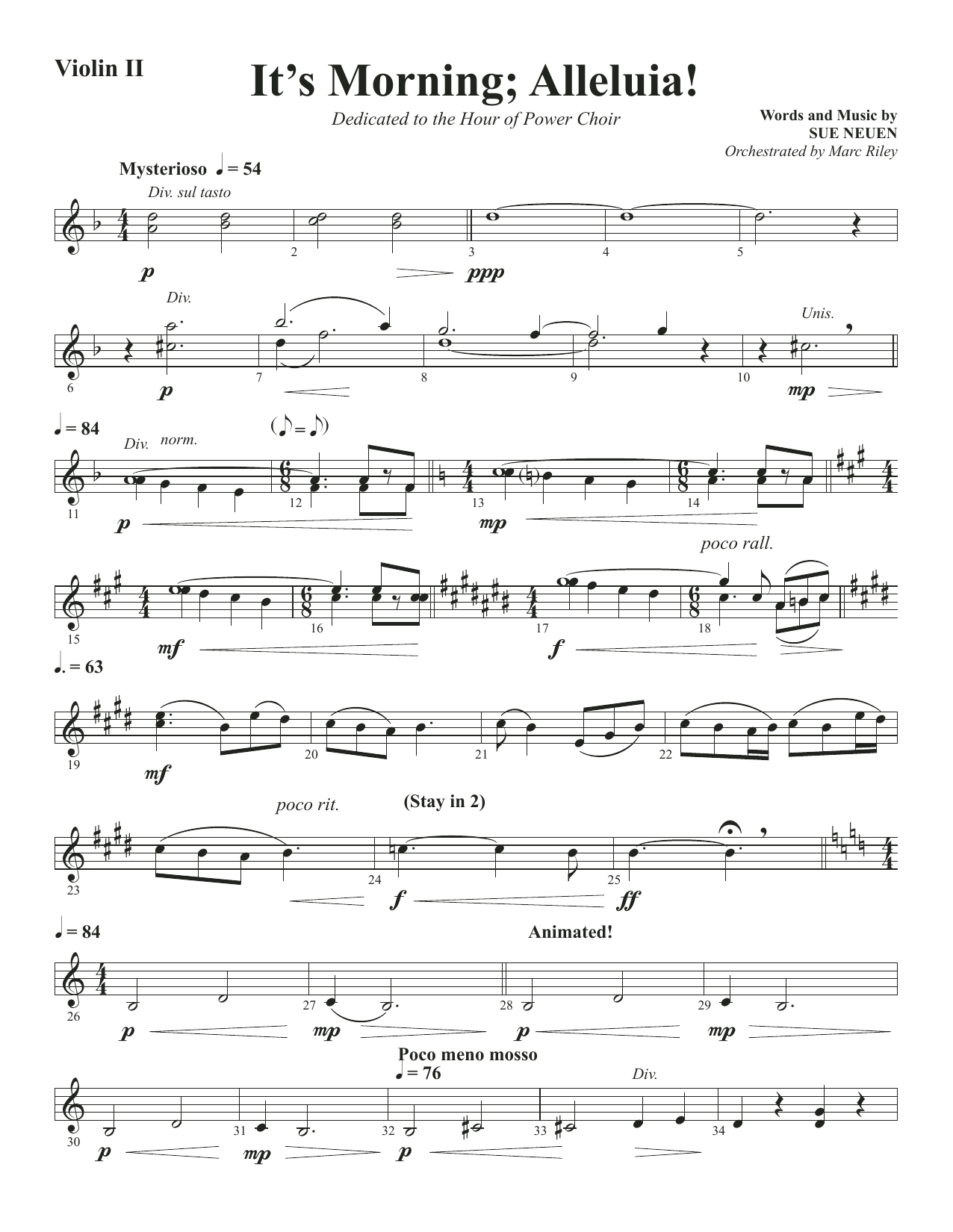 Sue Neuen It's Morning; Alleluia! - Violin 2 sheet music notes and chords arranged for Choir Instrumental Pak