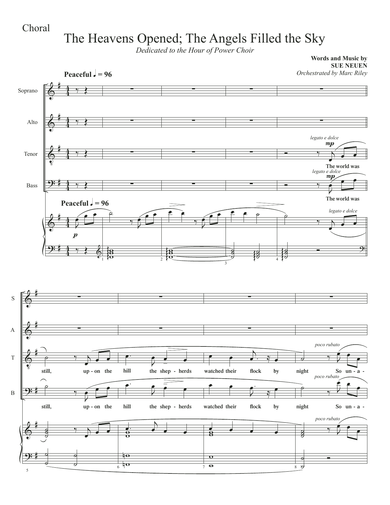 Sue Neuen The Heavens Opened; The Angels Filled The Sky sheet music notes and chords arranged for SATB Choir