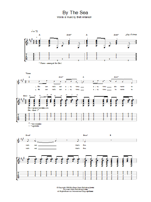Suede By The Sea sheet music notes and chords arranged for Guitar Tab