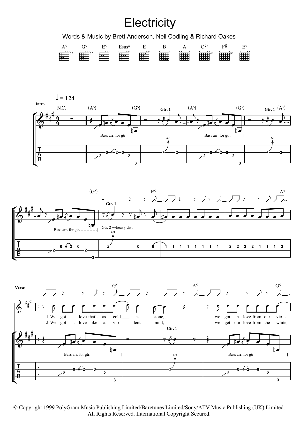 Suede Electricity sheet music notes and chords arranged for Guitar Tab