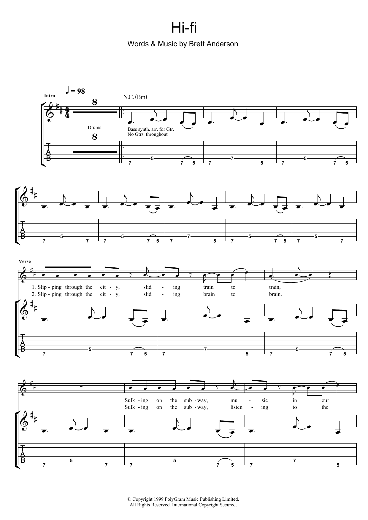 Suede Hi-Fi sheet music notes and chords arranged for Guitar Tab