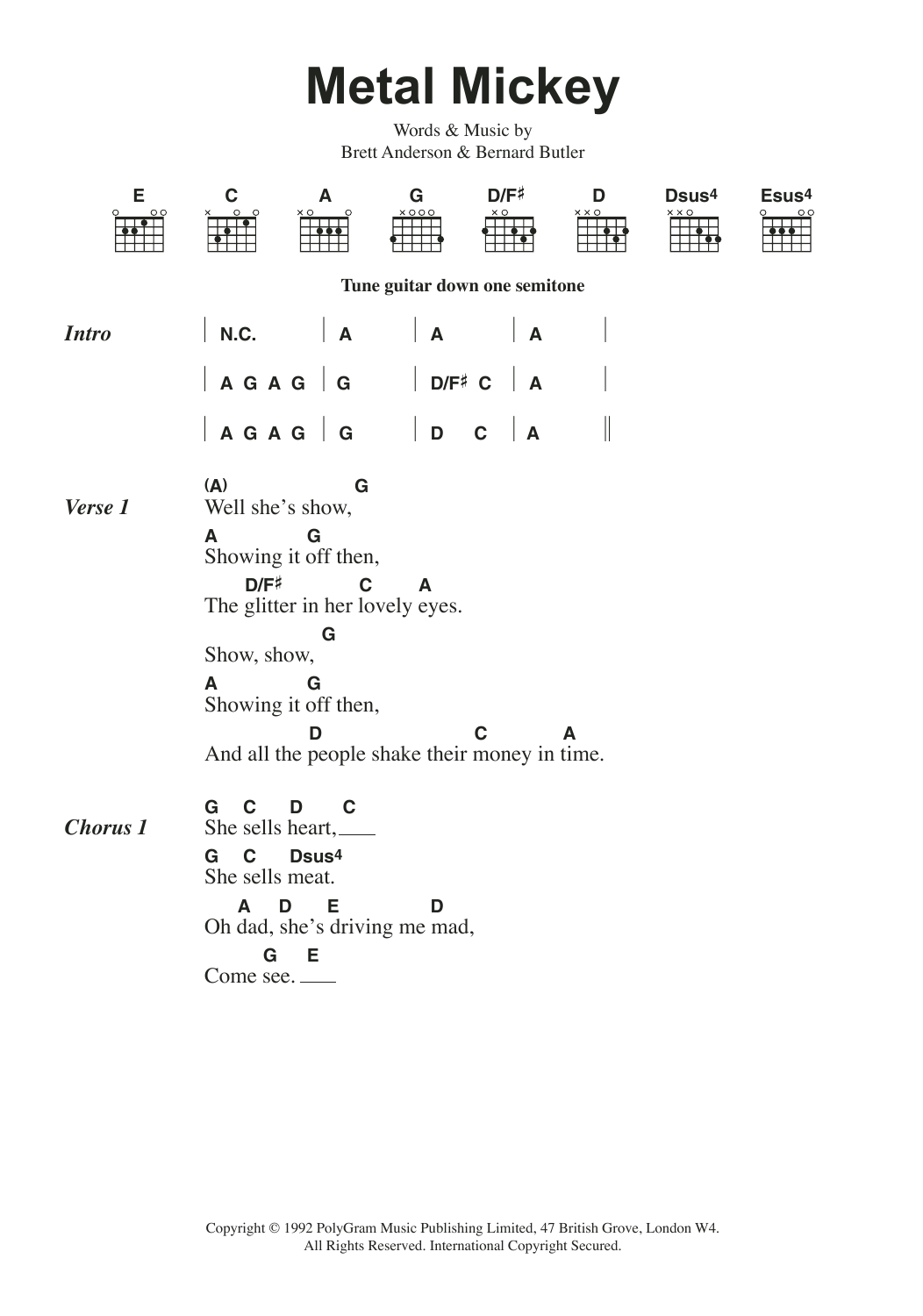 Suede Metal Mickey sheet music notes and chords arranged for Guitar Chords/Lyrics