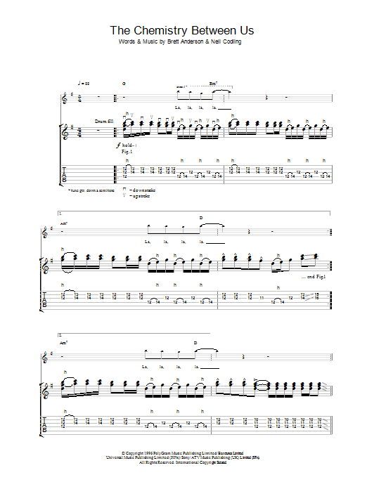 Suede The Chemistry Between Us sheet music notes and chords arranged for Guitar Tab